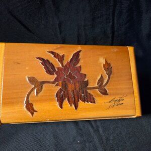 Handcrafted Wooden Box w/Leaf Design